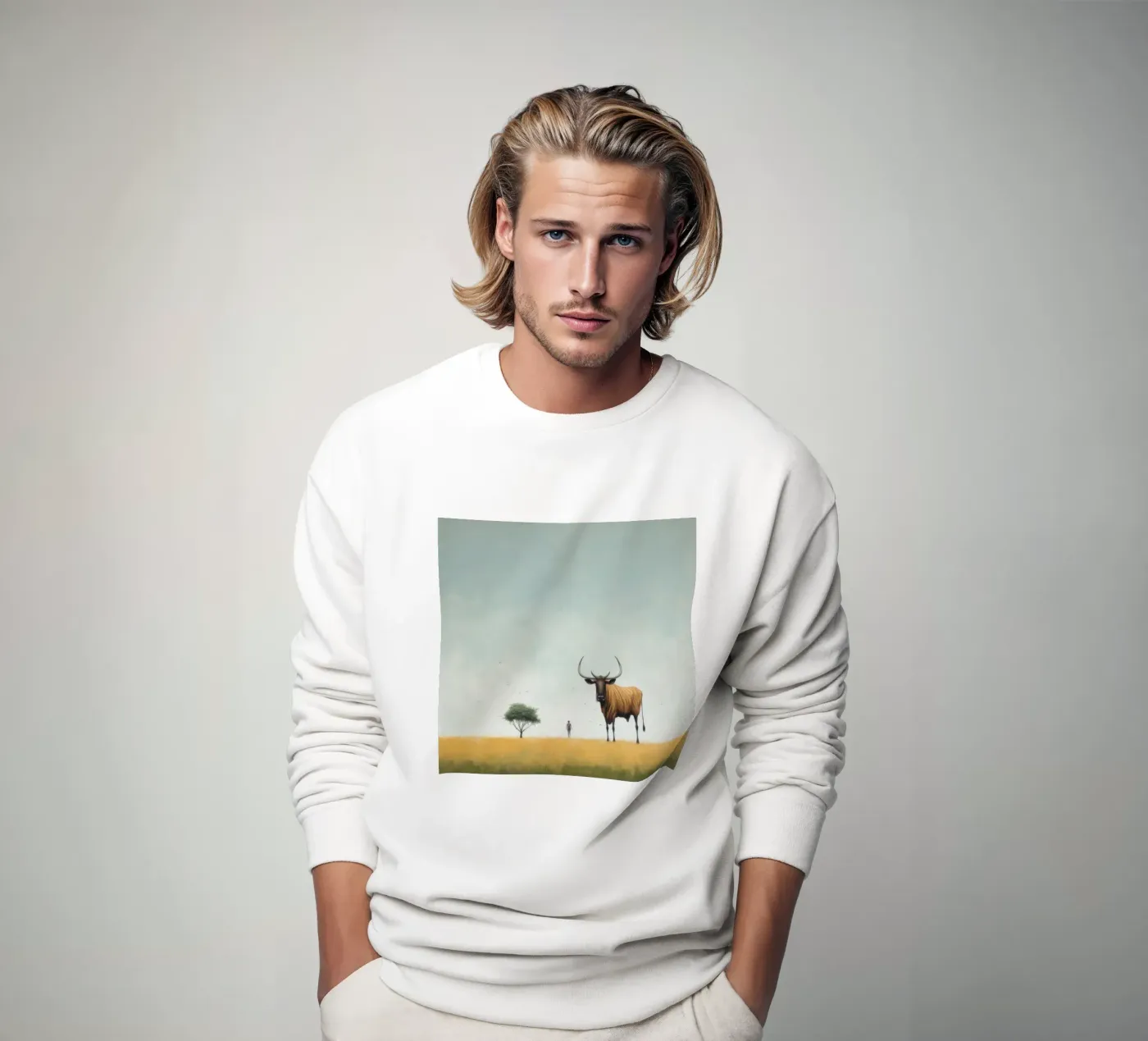 Minimal Wildebeest sweatshirt van Minimal Animal Art
