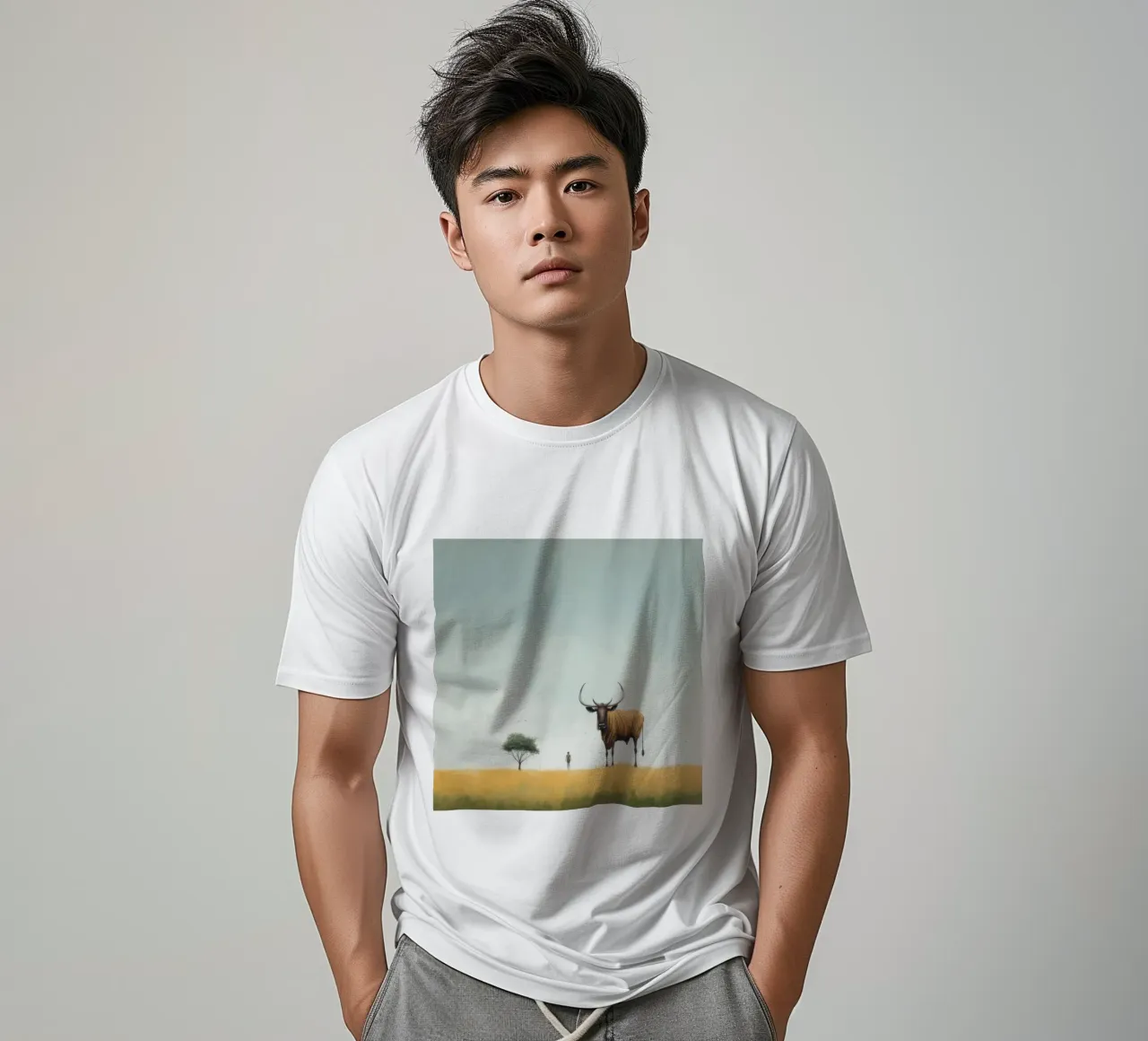 Minimal Wildebeest 4 t-shirt by Minimal Animal Art