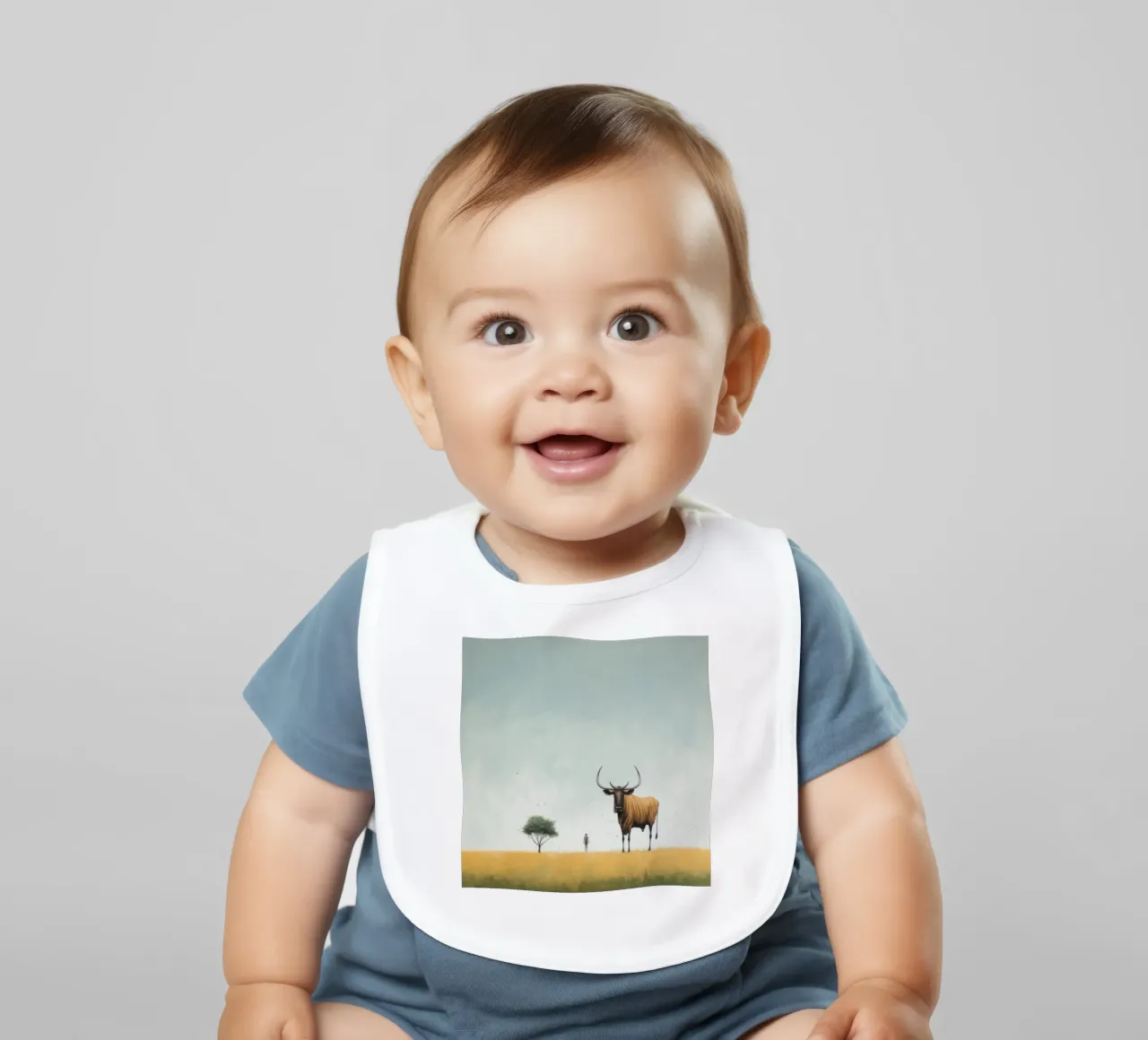 Minimal Wildebeest 4 baby bib by Minimal Animal Art
