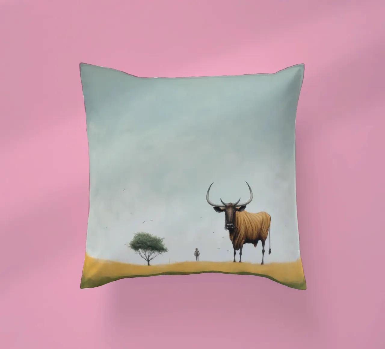 Minimal Wildebeest 4 cuscino da Minimal Animal Art