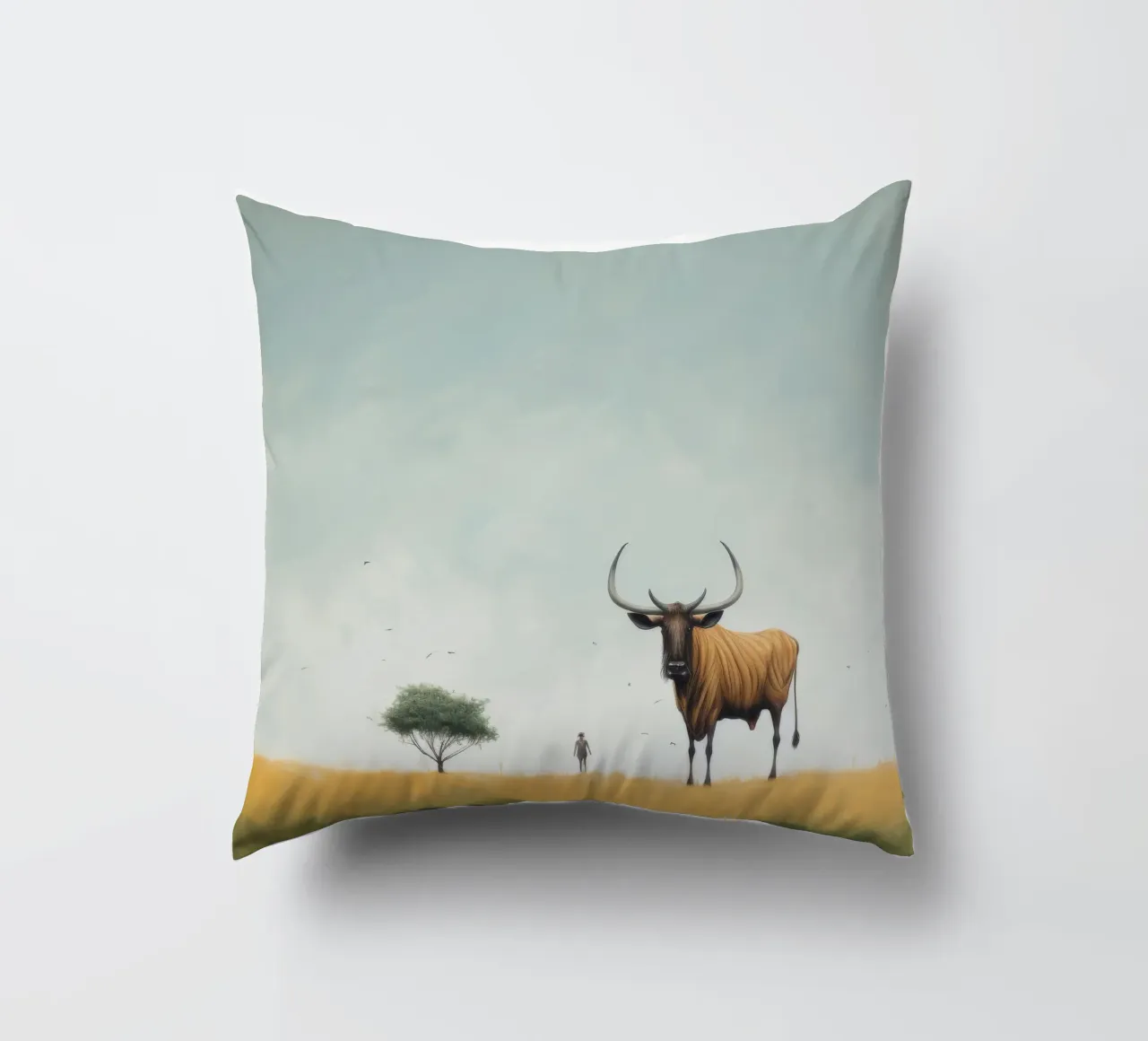 Minimal Wildebeest 4 cuscino da Minimal Animal Art