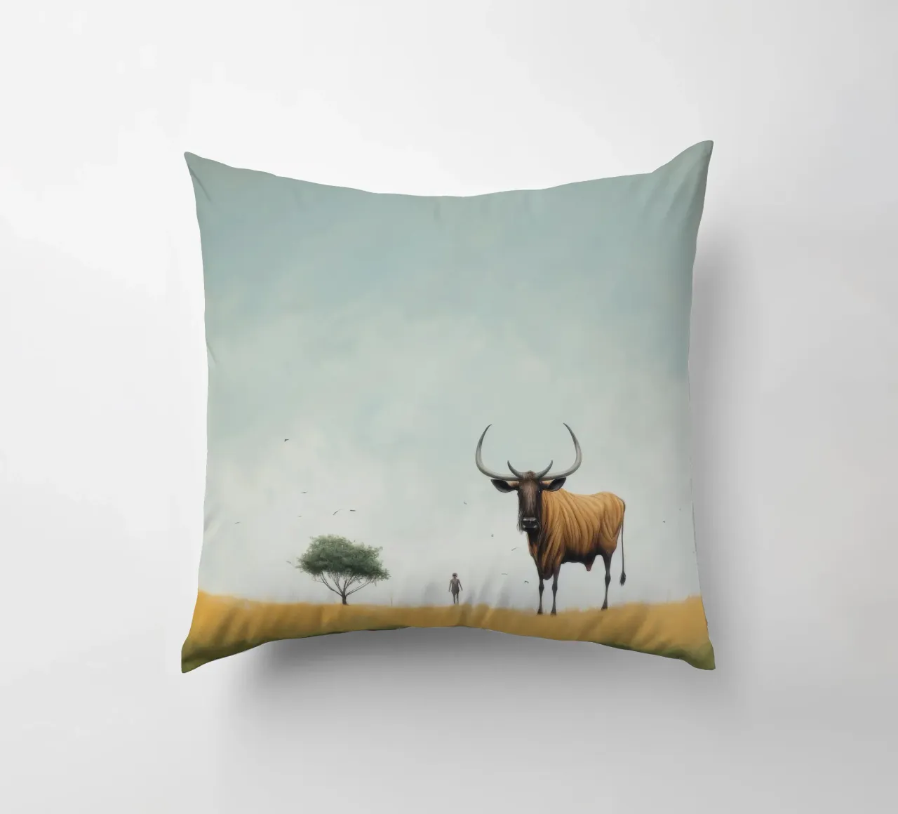 Minimal Wildebeest 4 decorative cushion by Minimal Animal Art