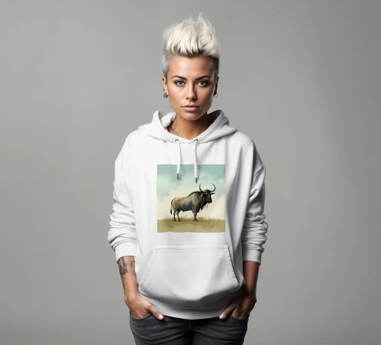 Minimal Wildebeest 1 felpa con cappuccio da Minimal Animal Art