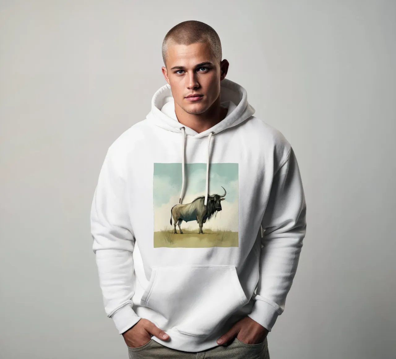 Minimal Wildebeest 1 felpa con cappuccio da Minimal Animal Art