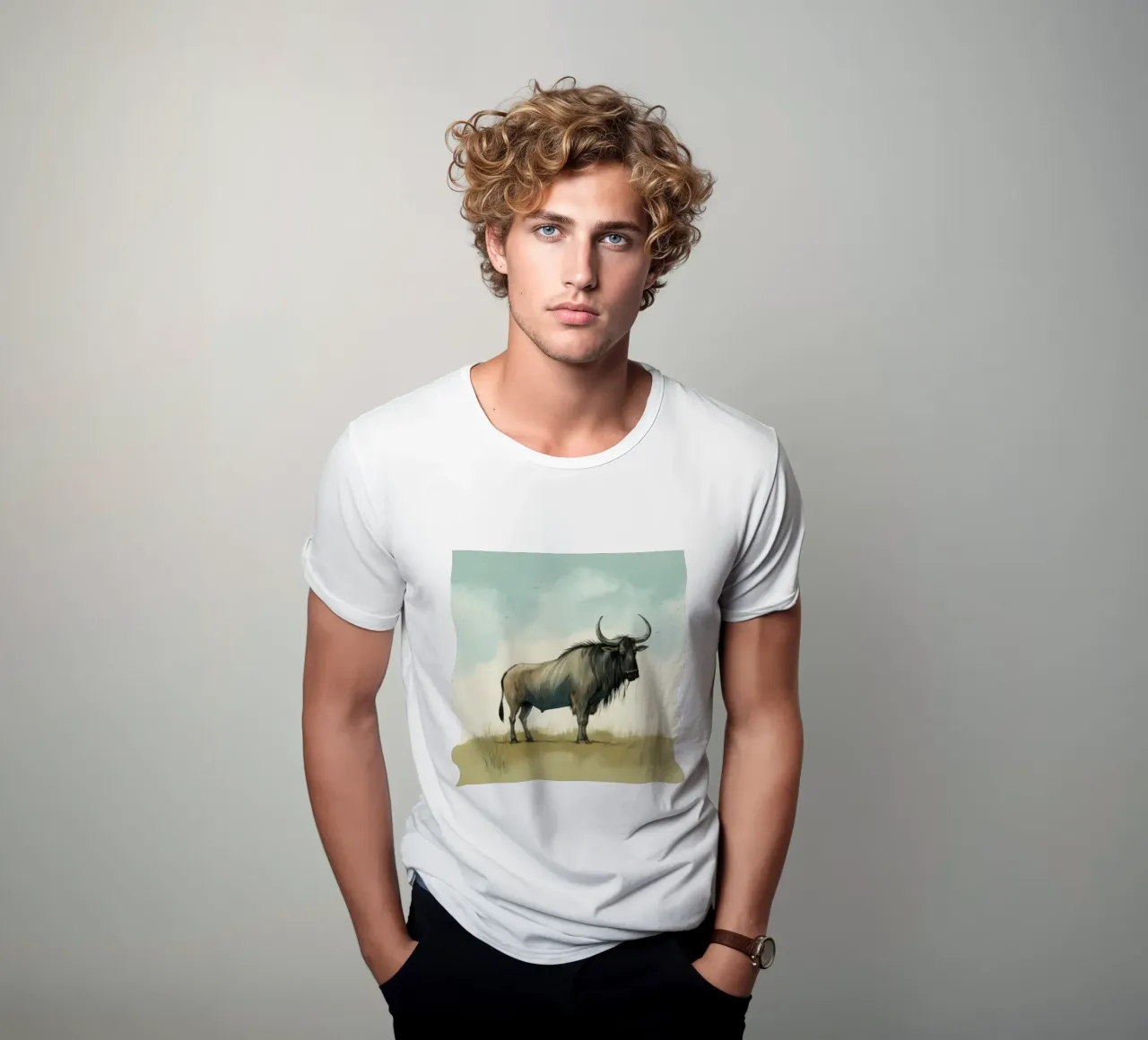 Minimal Wildebeest t-shirt van Minimal Animal Art