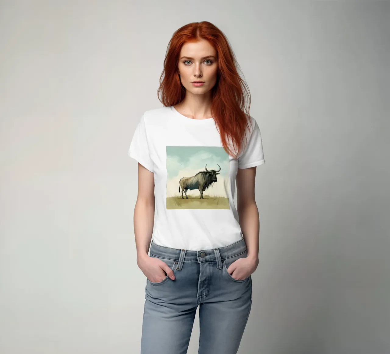 Minimal Wildebeest t-shirt van Minimal Animal Art