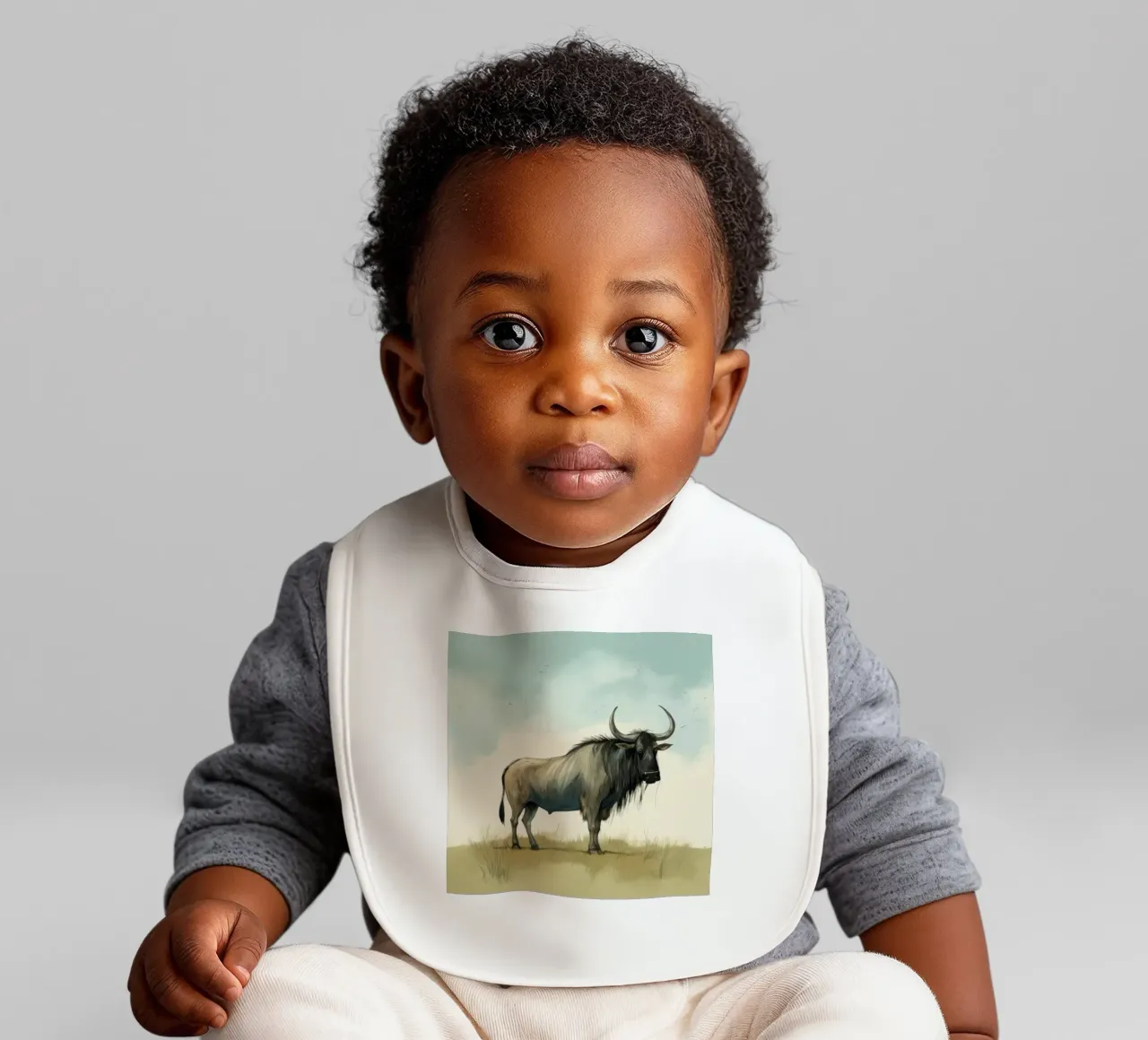 Minimal Wildebeest 1 baby slabbetje van Minimal Animal Art