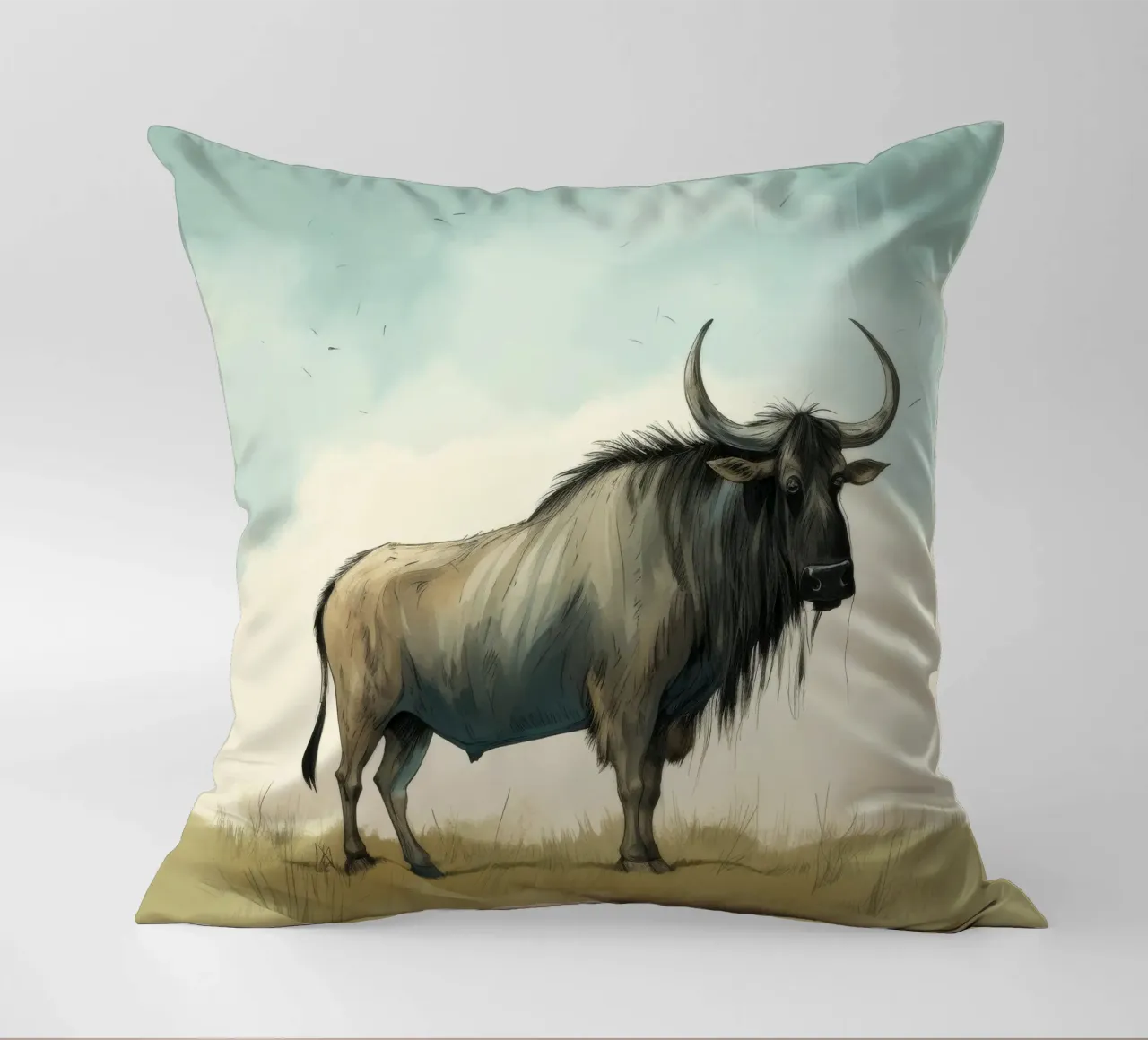 Minimal Wildebeest 1 cuscino da Minimal Animal Art