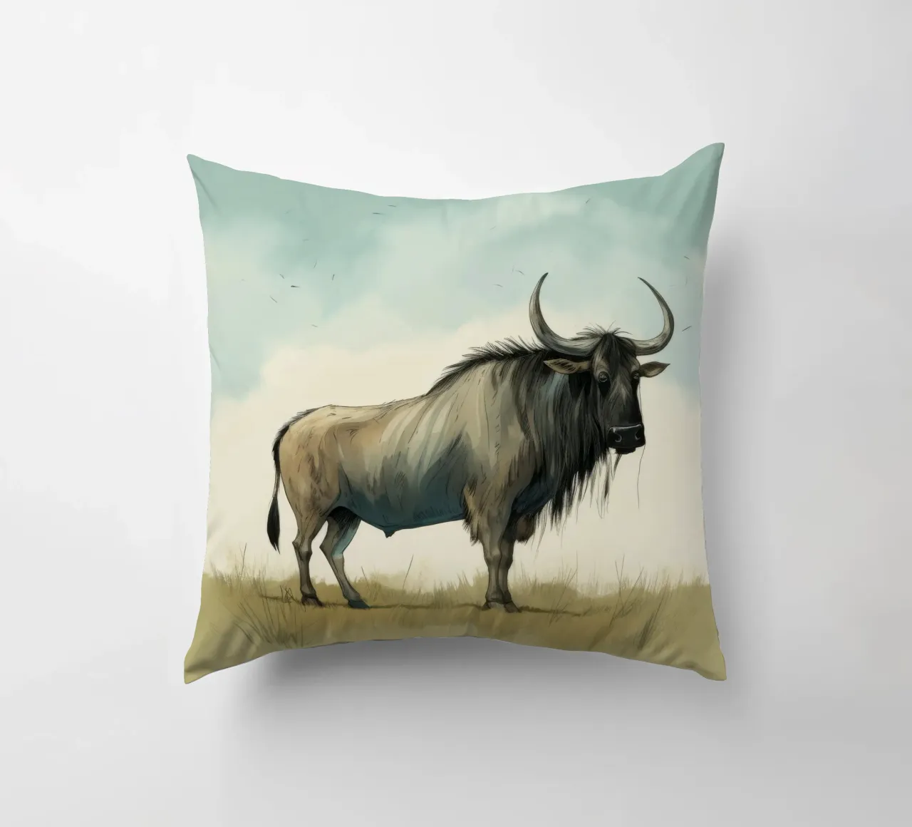 Minimal Wildebeest 1 cuscino da Minimal Animal Art