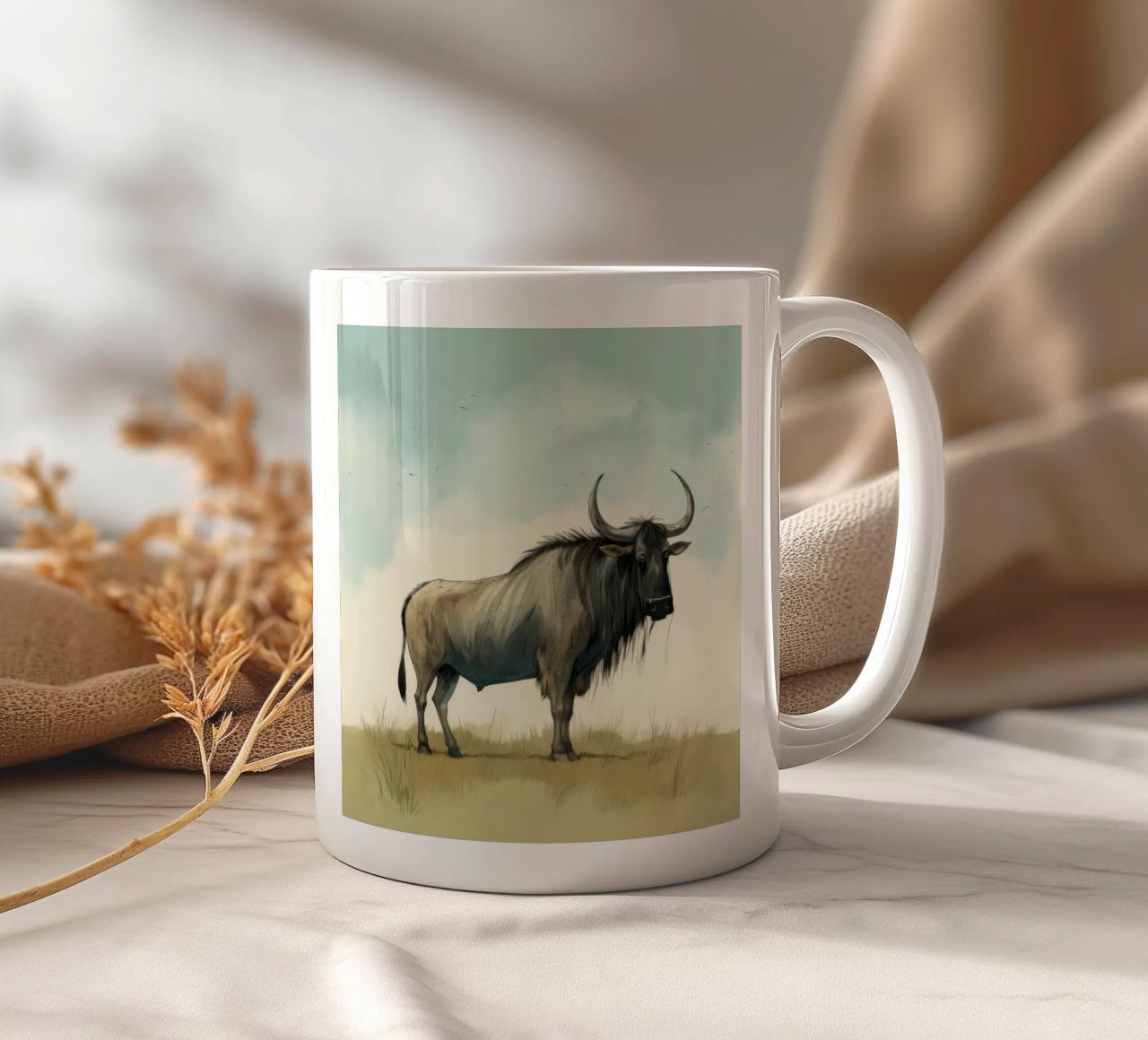 Minimal Wildebeest 1 tazza in ceramica da Minimal Animal Art