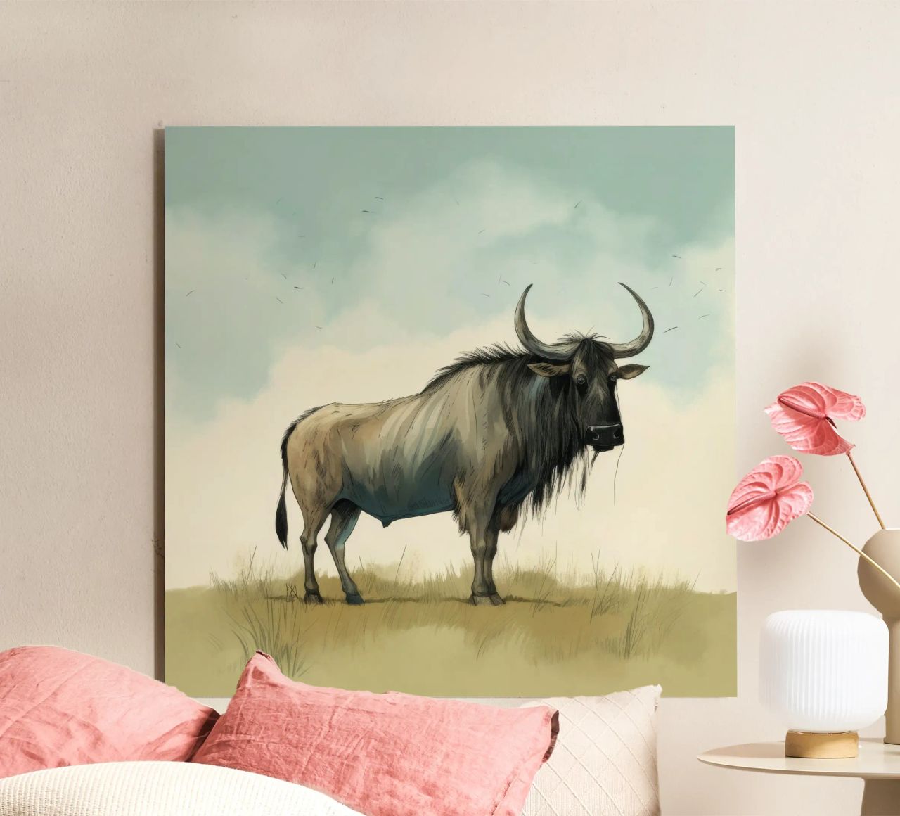 Minimal Wildebeest 1 alluminio dibond da Minimal Animal Art