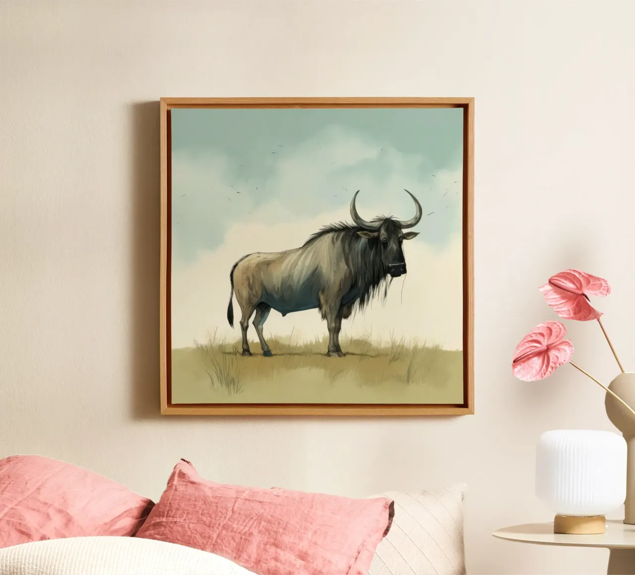 Minimal Wildebeest 1 tela da Minimal Animal Art