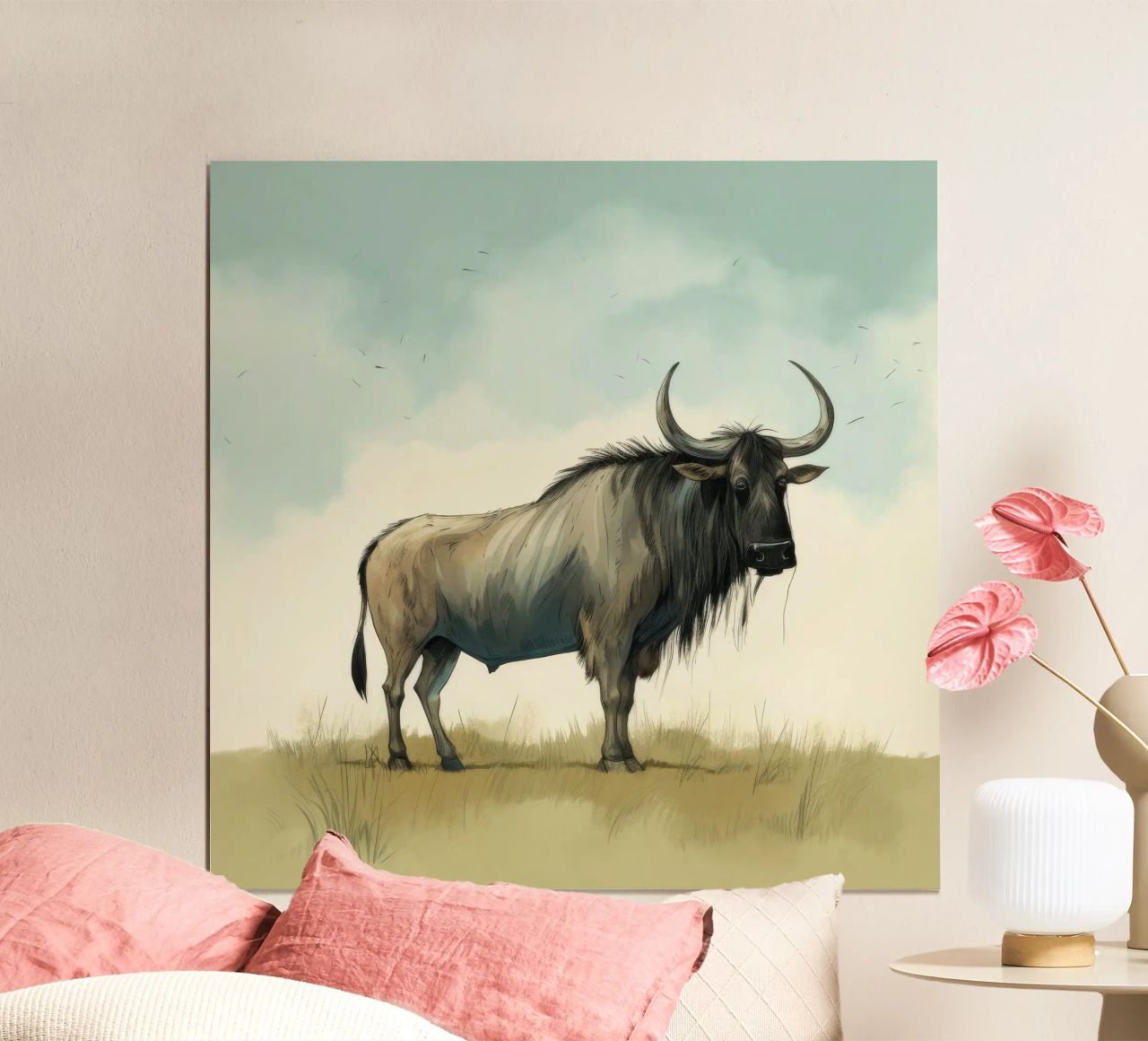 Minimal Wildebeest 1 carta hahnemühle da Minimal Animal Art