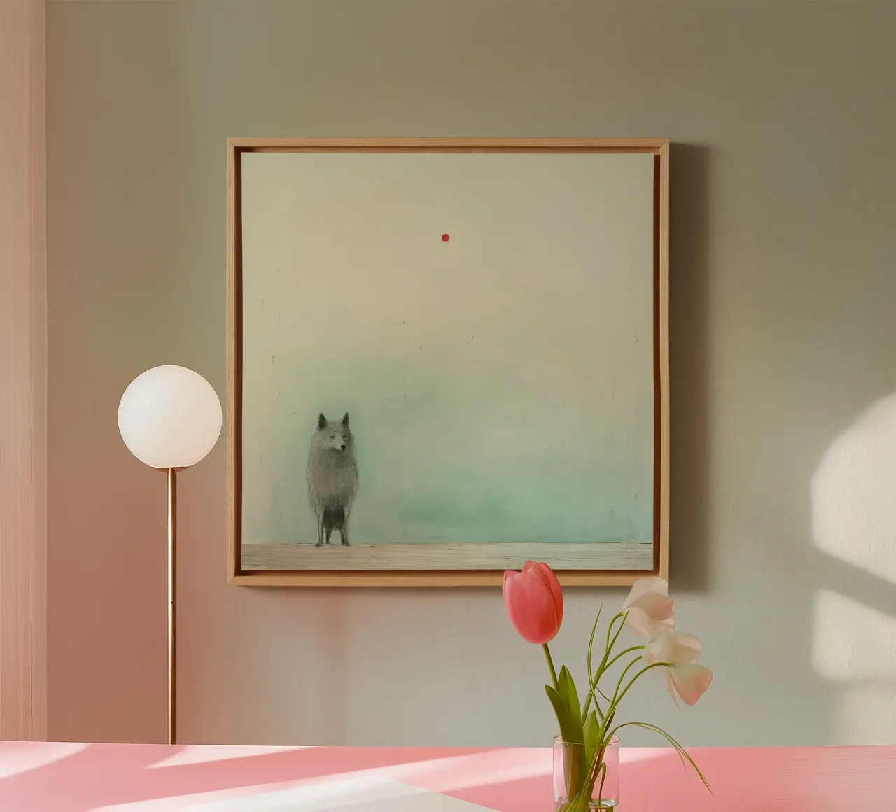 Lupo Minimo 2 tela con Cornice a cassetta da Minimal Animal Art