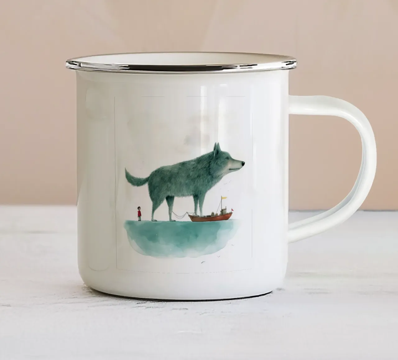 Lupo Minimo 3 tazza in smalto da Minimal Animal Art