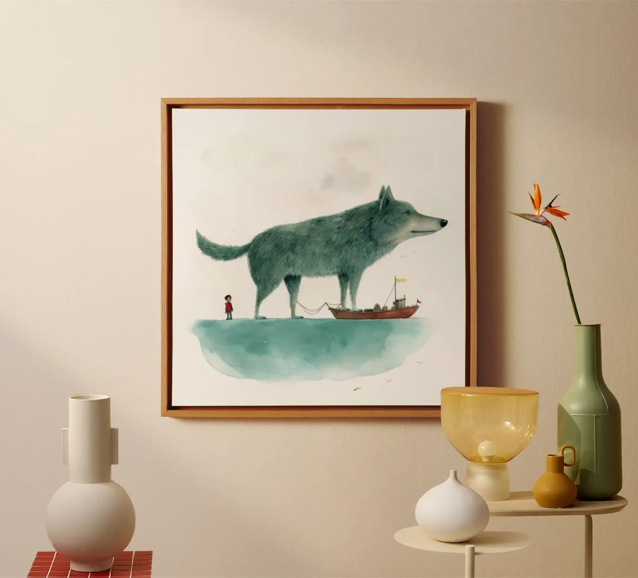 Lupo Minimo 3 tela con Cornice a cassetta da Minimal Animal Art