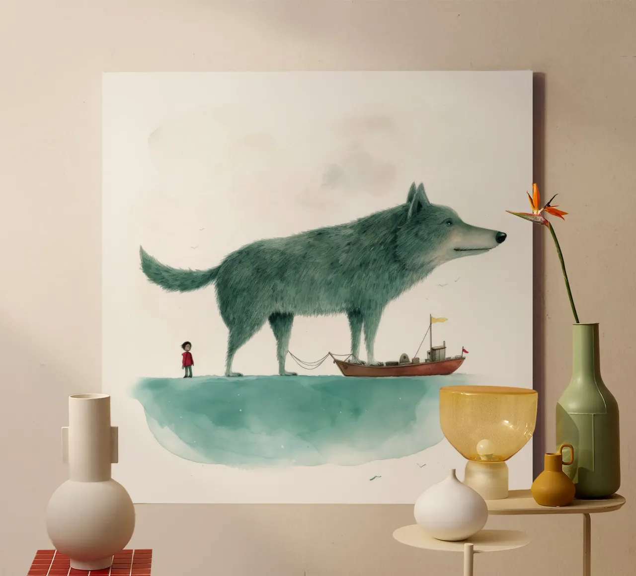Lupo Minimo 3 tela con Cornice a cassetta da Minimal Animal Art