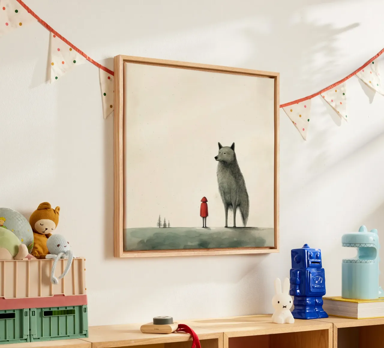 Lupo Minimo 4 tela con Cornice a cassetta da Minimal Animal Art