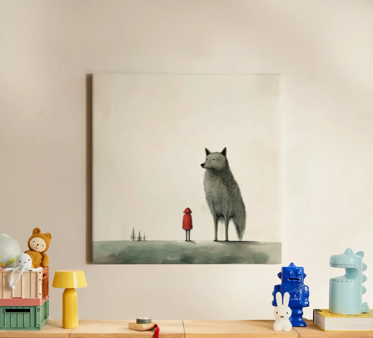 Lupo Minimo 4 tela con Cornice a cassetta da Minimal Animal Art