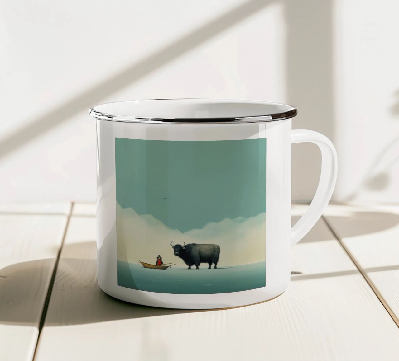 Minimo Yak 2 tazza in smalto da Minimal Animal Art