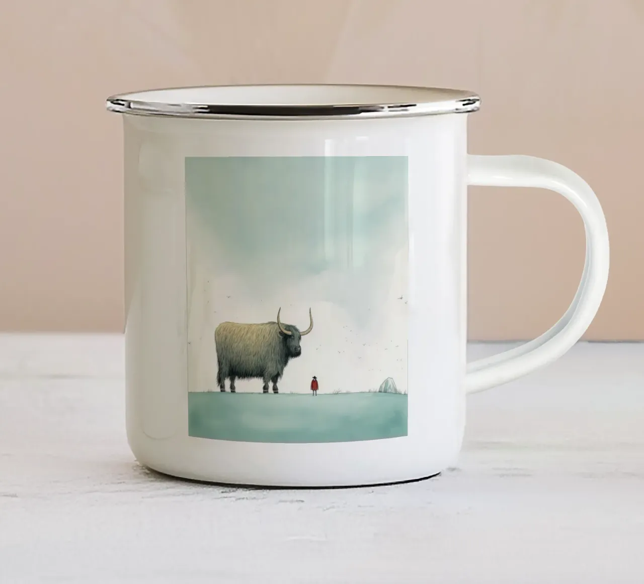 Minimum Yak 3 Emaille Tasse von Minimal Animal Art