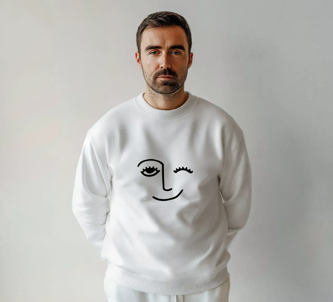 Wink - Lijntekening Gezicht sweatshirt van Peaches Art Prints