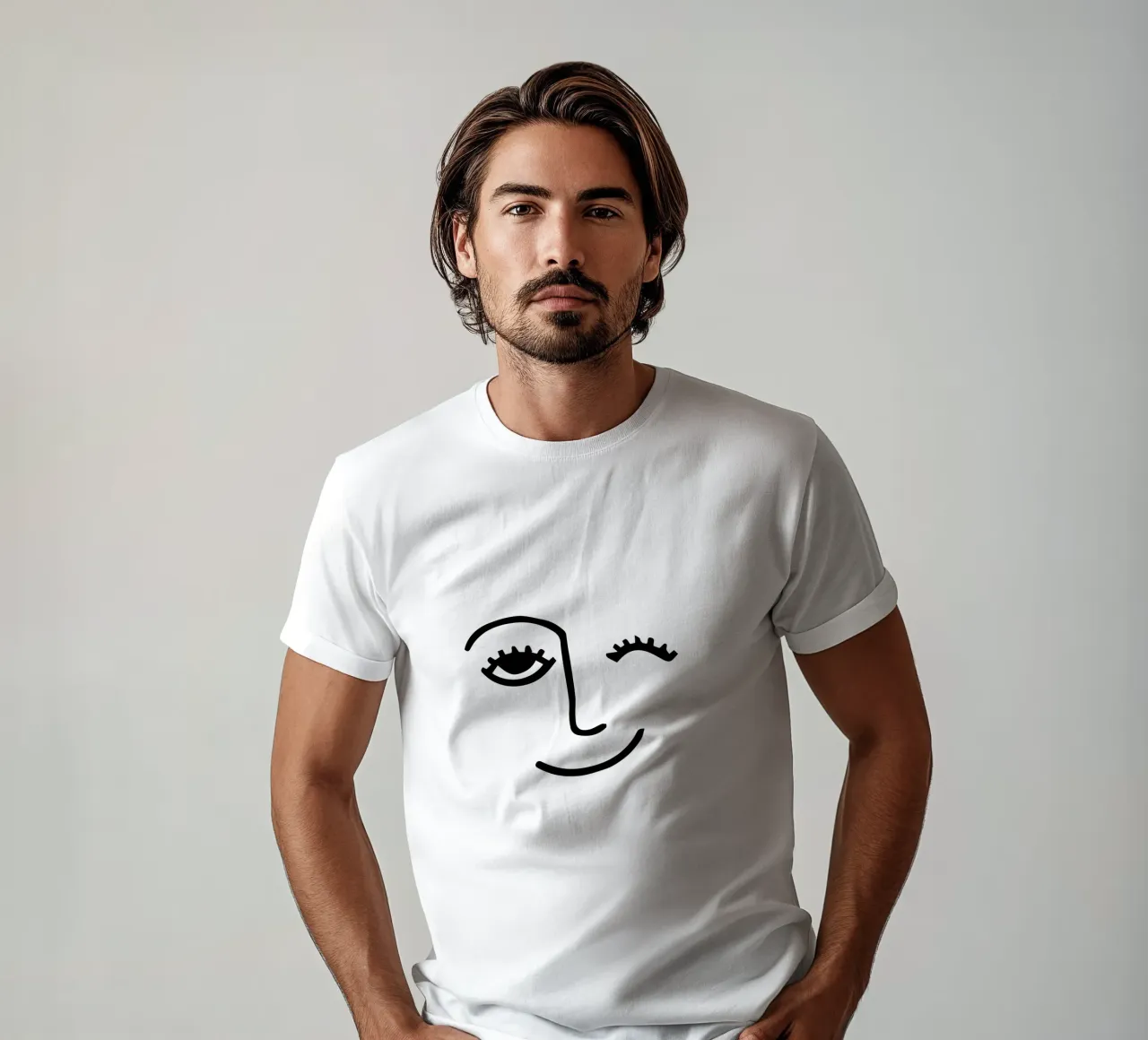 Wink - Line Art Face t-shirt da Peaches Art Prints