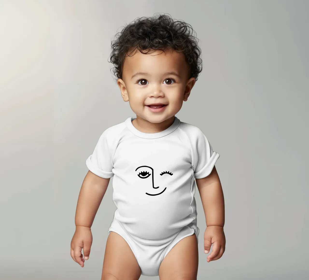 Wink - Line Art Face body neonato maniche corte da Peaches Art Prints