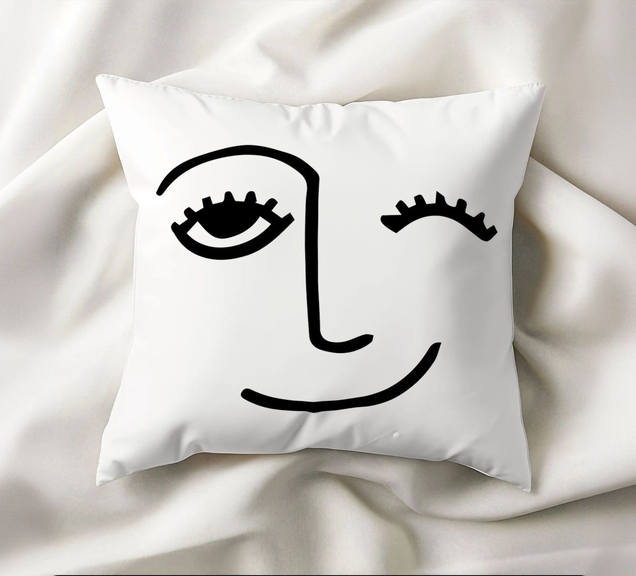 Wink - Line Art Face cuscino da Peaches Art Prints