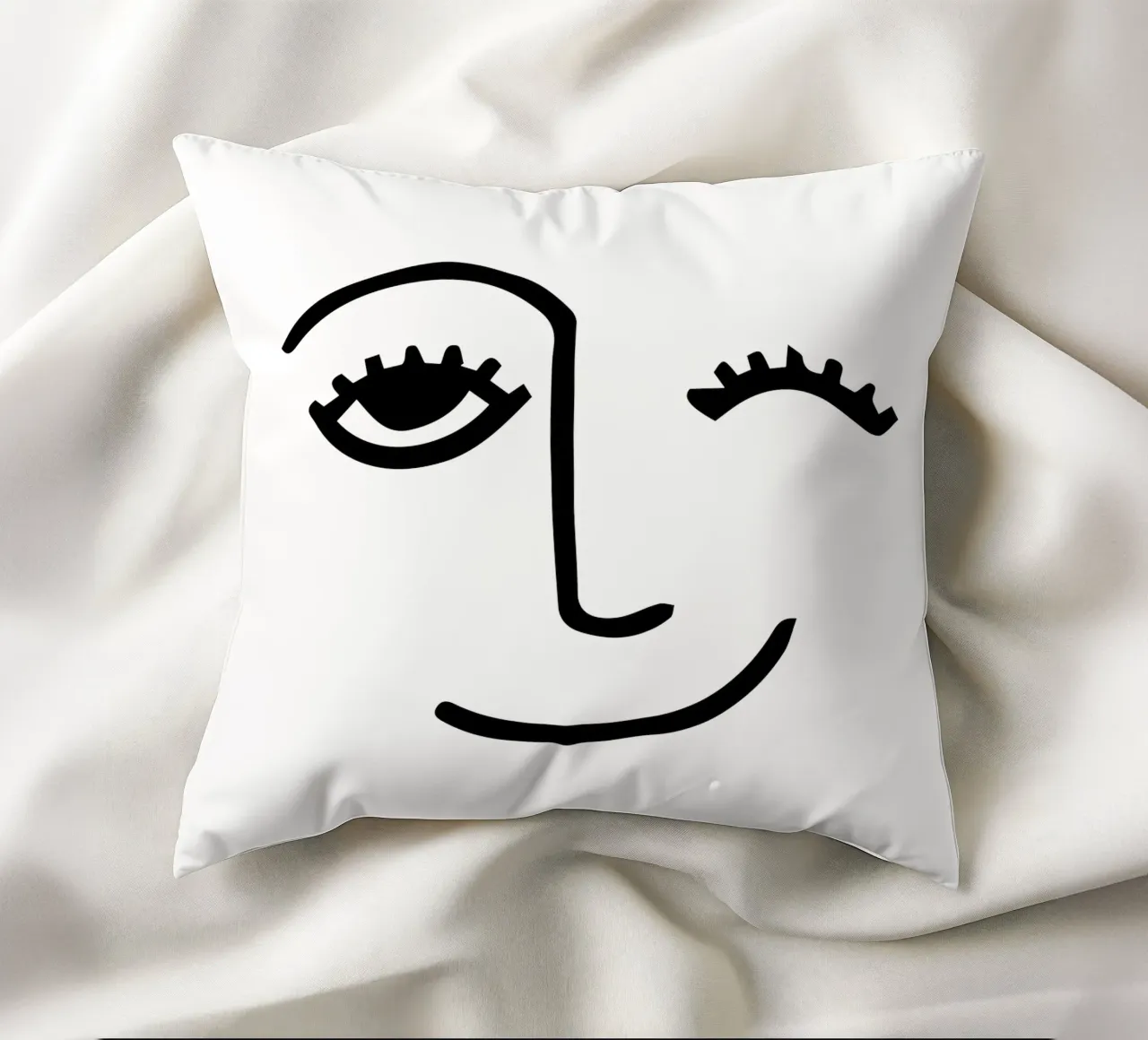 Wink - Line Art Face cuscino da Peaches Art Prints