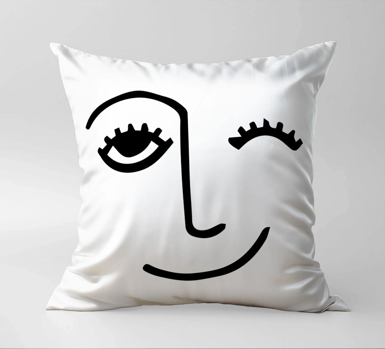 Wink - Line Art Face cuscino da Peaches Art Prints