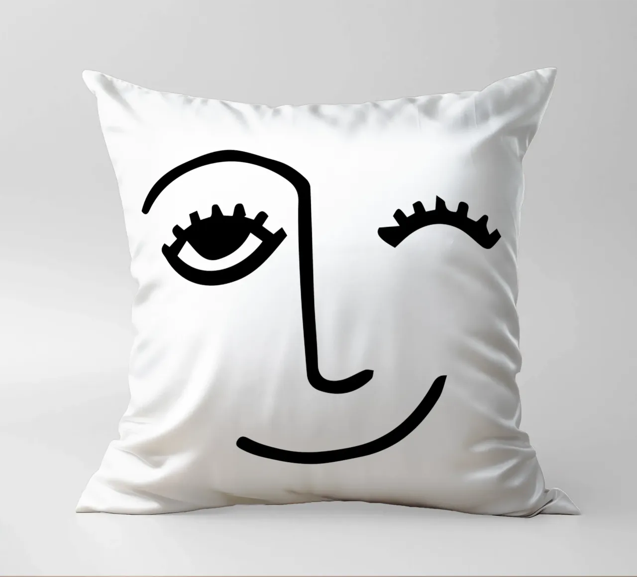 Wink - Line Art Face cuscino da Peaches Art Prints