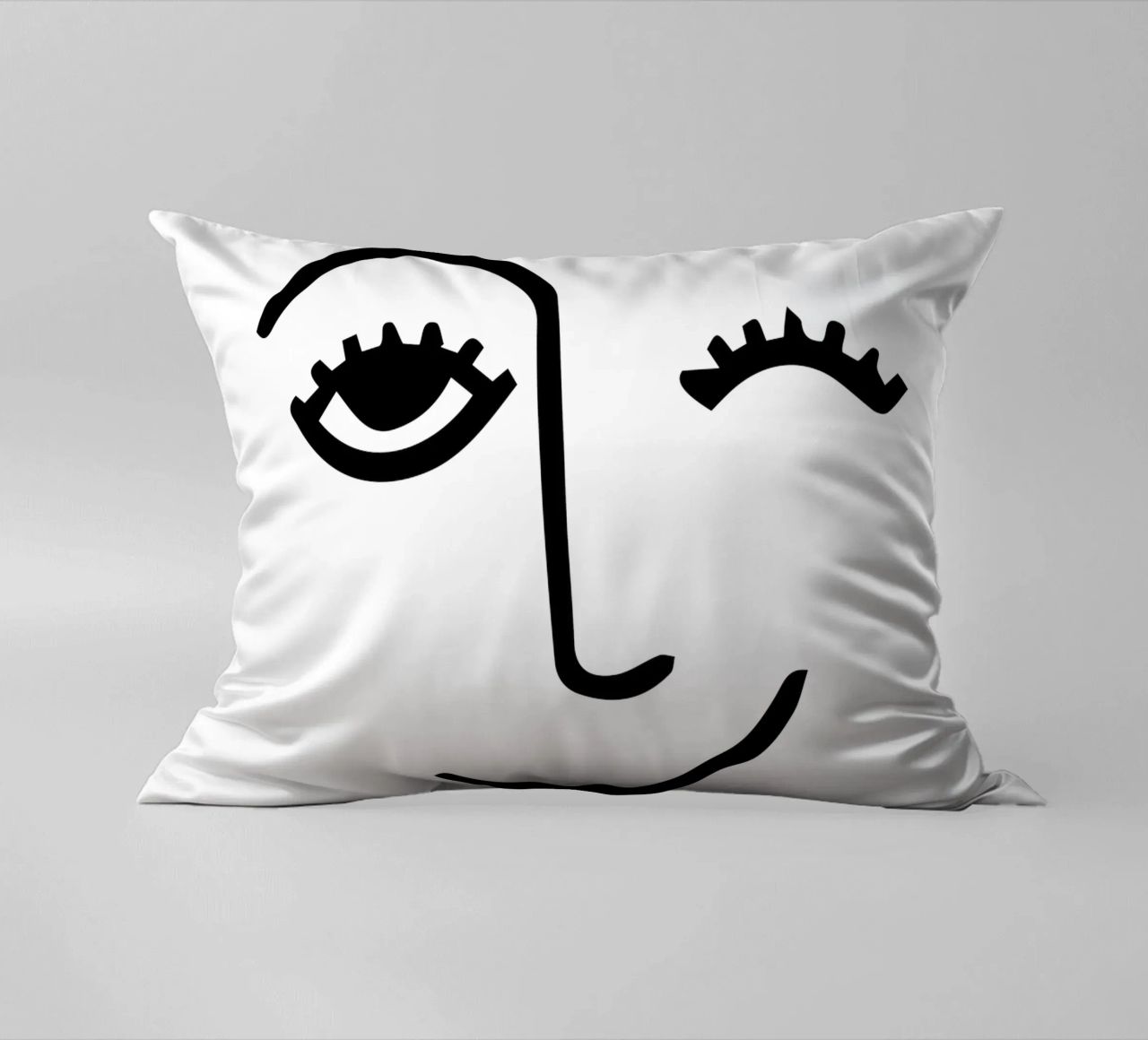 Wink - Line Art Face cuscino da Peaches Art Prints