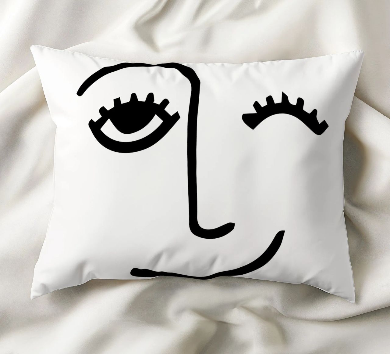Wink - Line Art Face cuscino da Peaches Art Prints