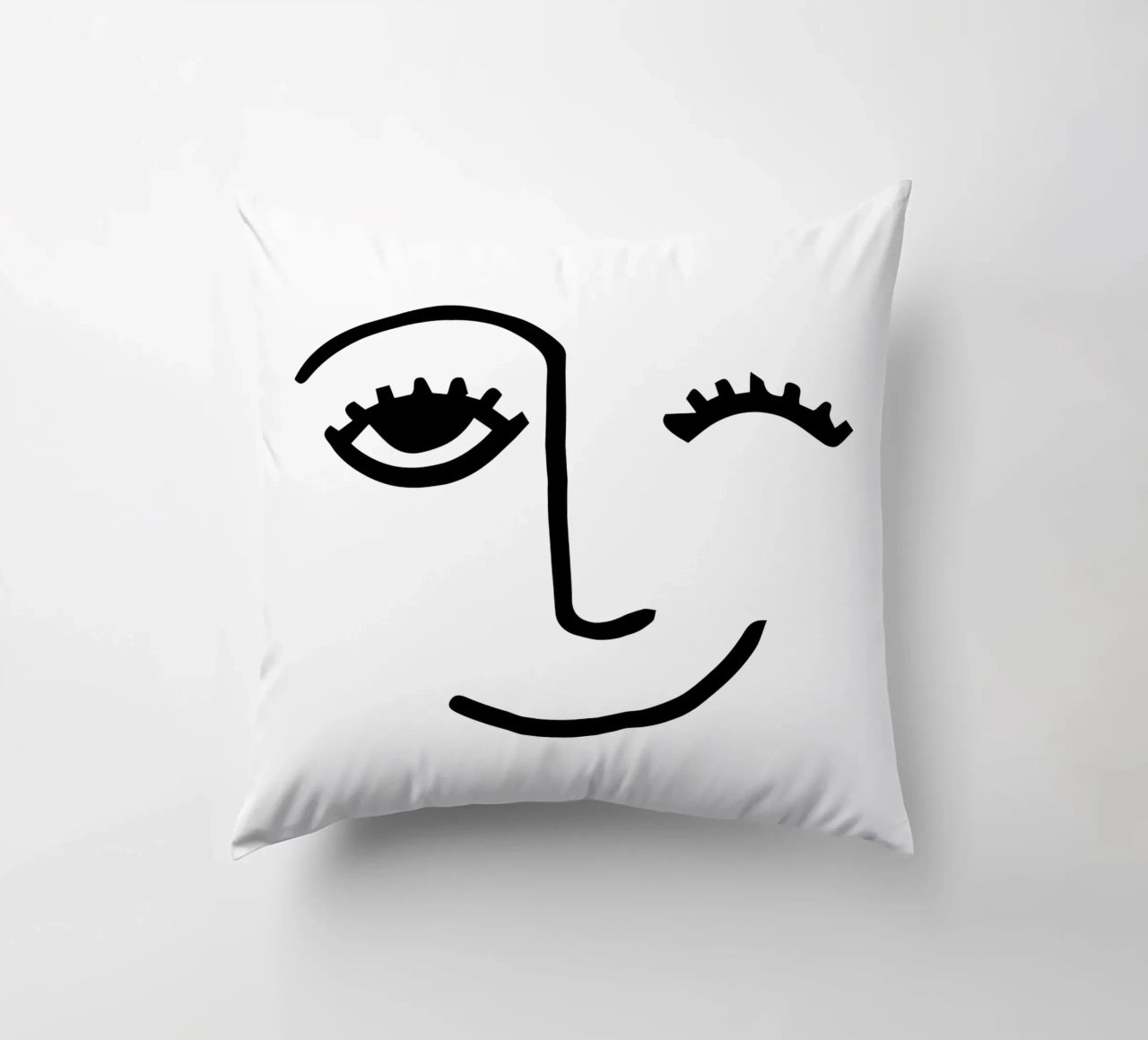 Wink - Line Art Face cuscino da Peaches Art Prints