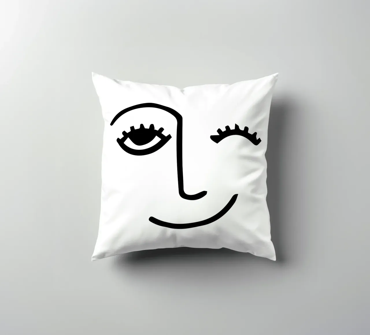 Wink - Line Art Face cuscino da Peaches Art Prints