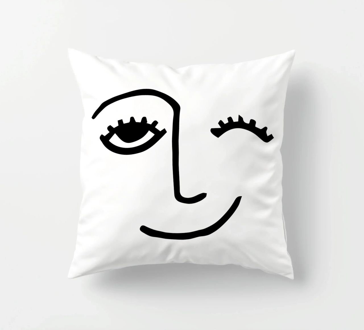 Wink - Line Art Face cuscino da Peaches Art Prints