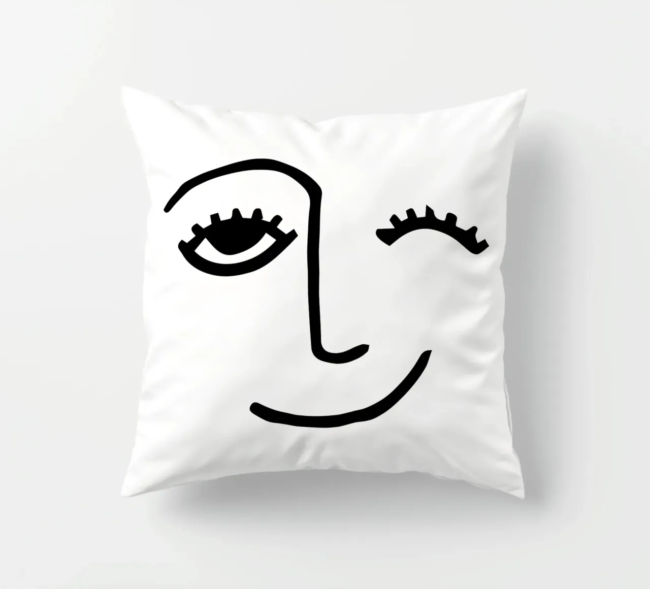 Wink - Line Art Face cuscino da Peaches Art Prints