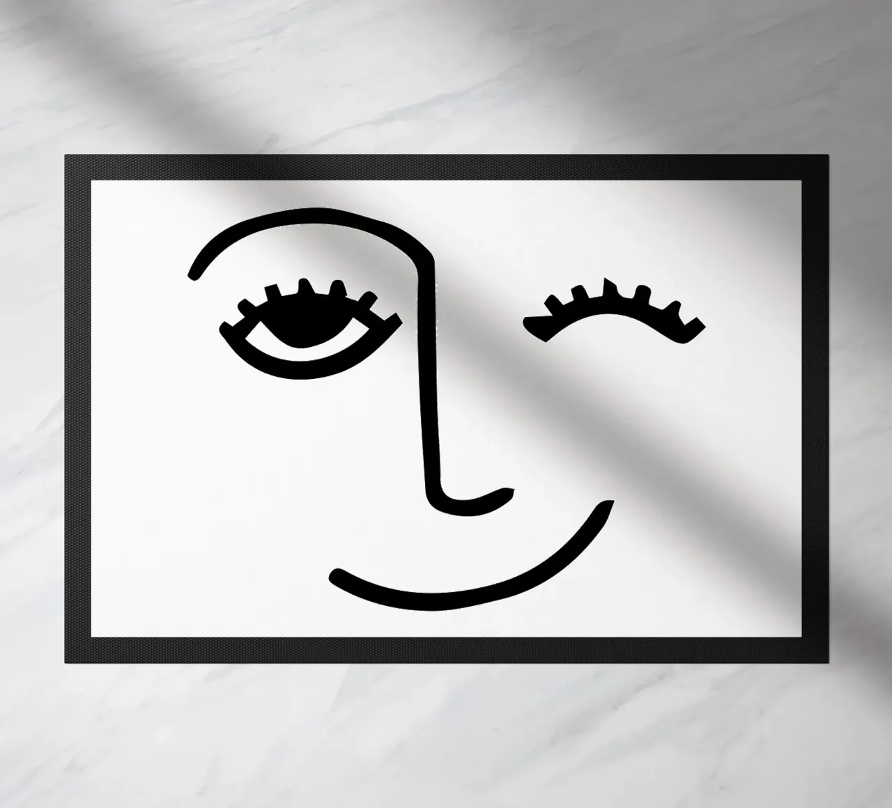 Wink - Line Art Gesicht Fußmatte von Peaches Art Prints