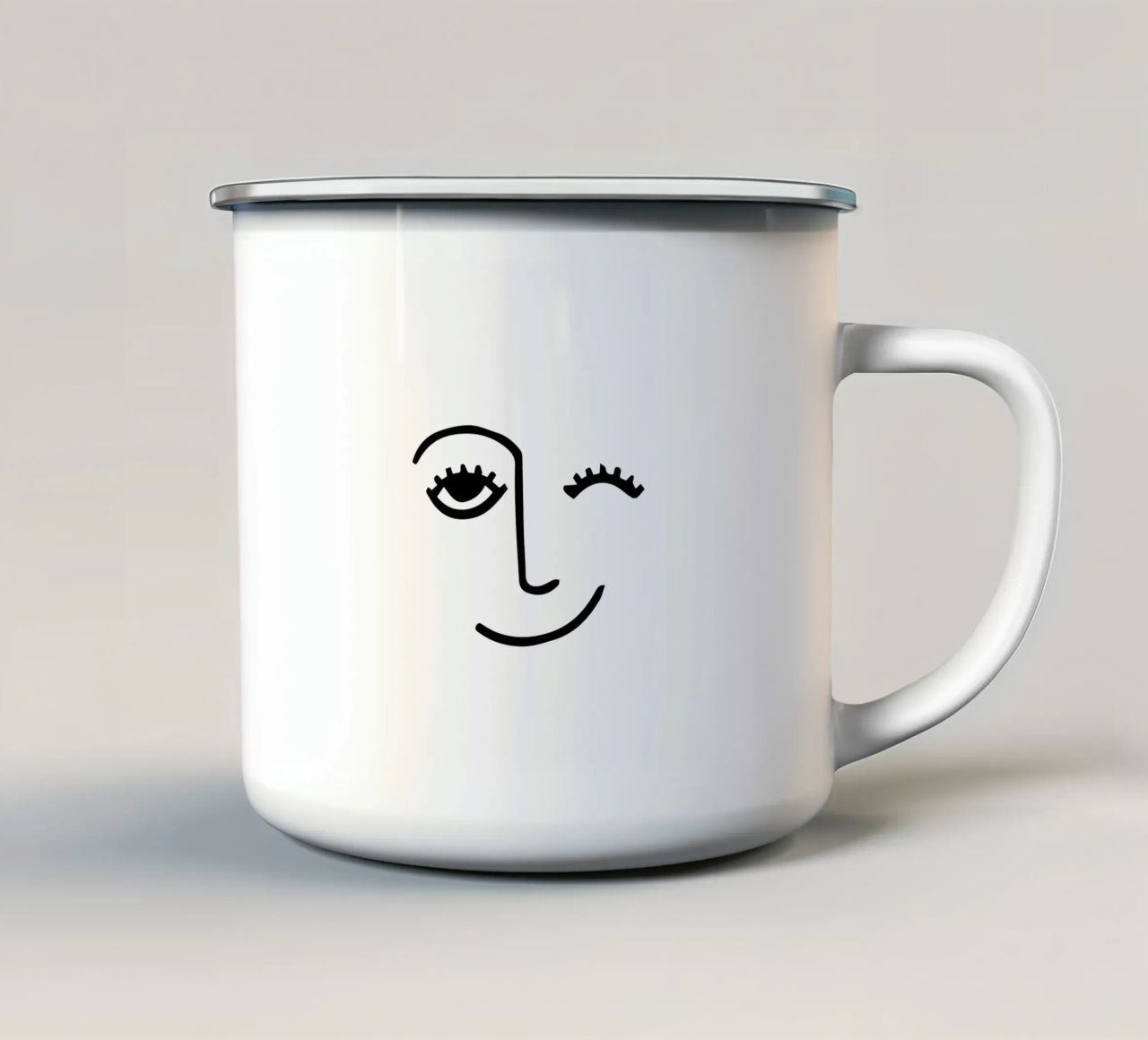 Wink - Line Art Face mug en émail de Peaches Art Prints