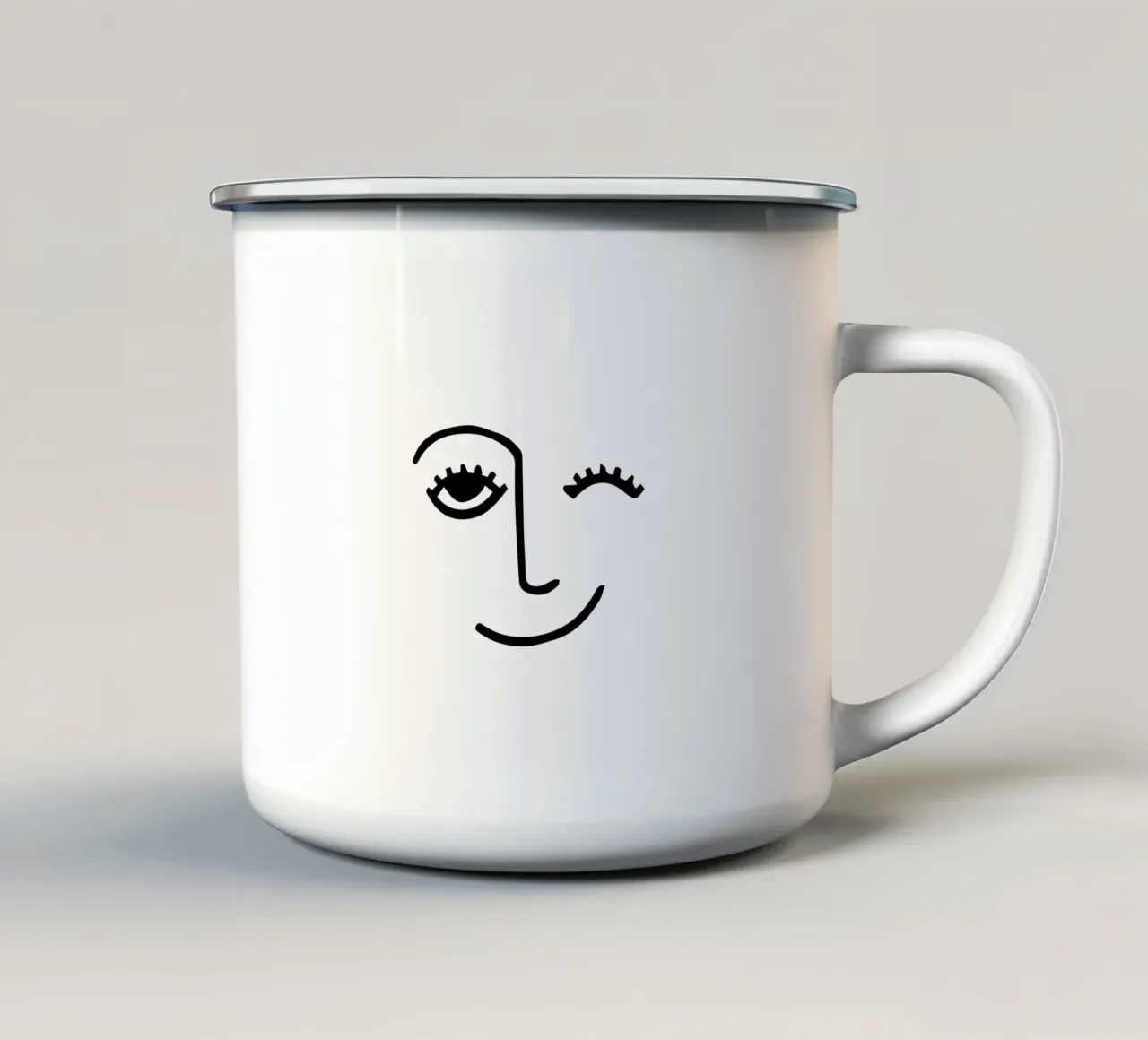 Wink - Lijntekening Gezicht emaille mok van Peaches Art Prints