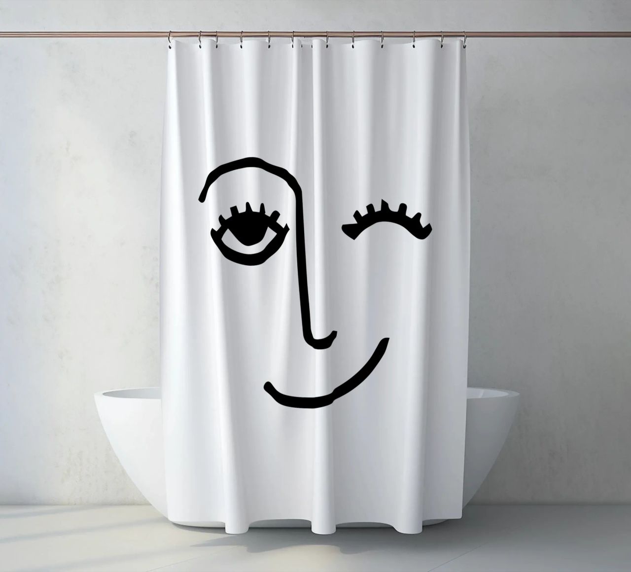 Wink - Line Art Gesicht Duschvorhang von Peaches Art Prints