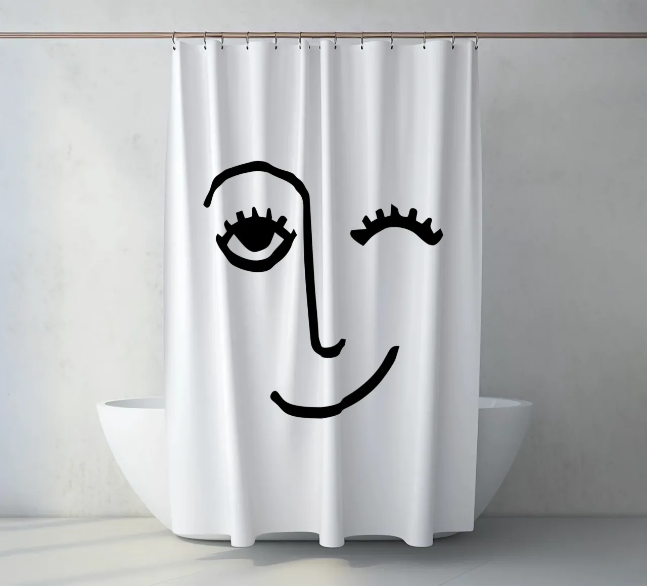 Wink - Line Art Face tenda da doccia da Peaches Art Prints
