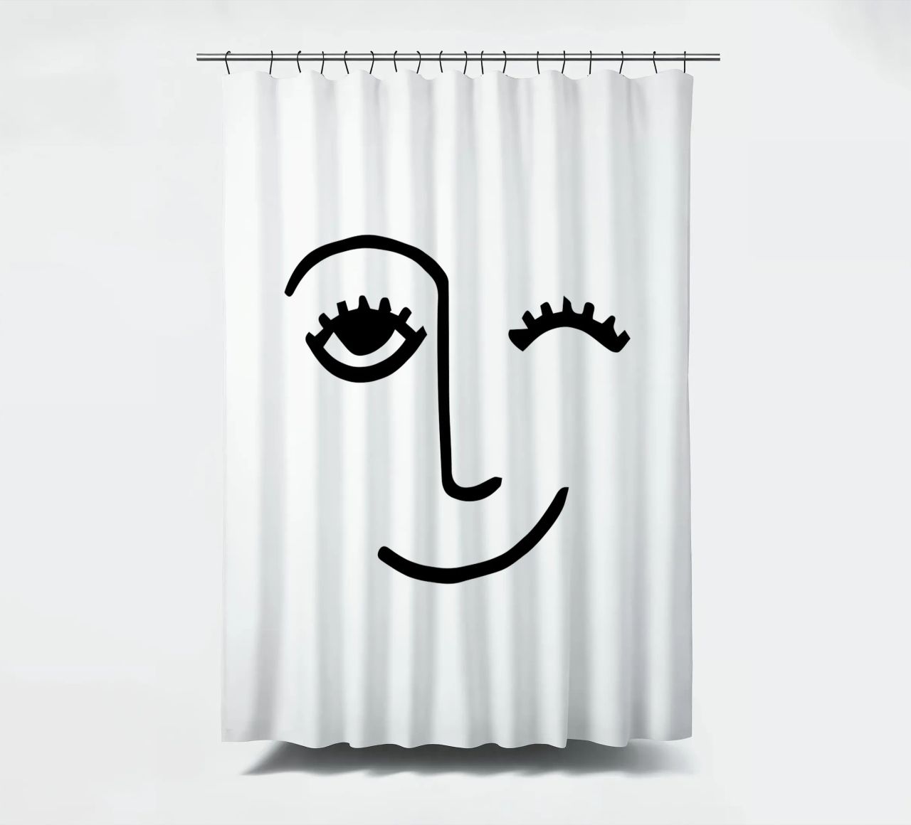 Wink - Line Art Gesicht Duschvorhang von Peaches Art Prints