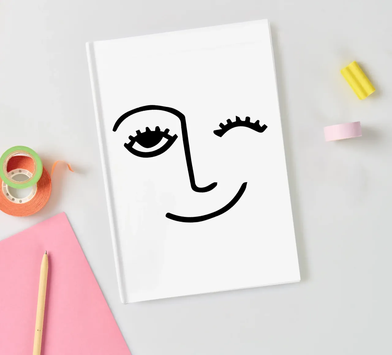 Wink - Line Art Face notebook by Peaches Art Prints