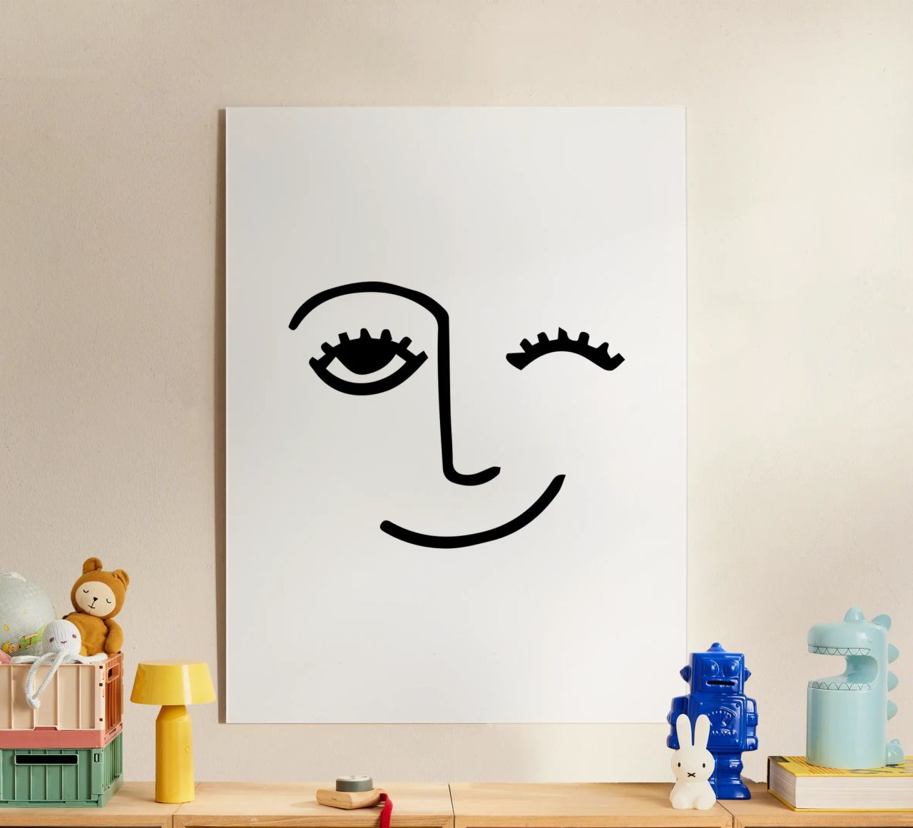 Wink - Line Art Face plexiglass da Peaches Art Prints