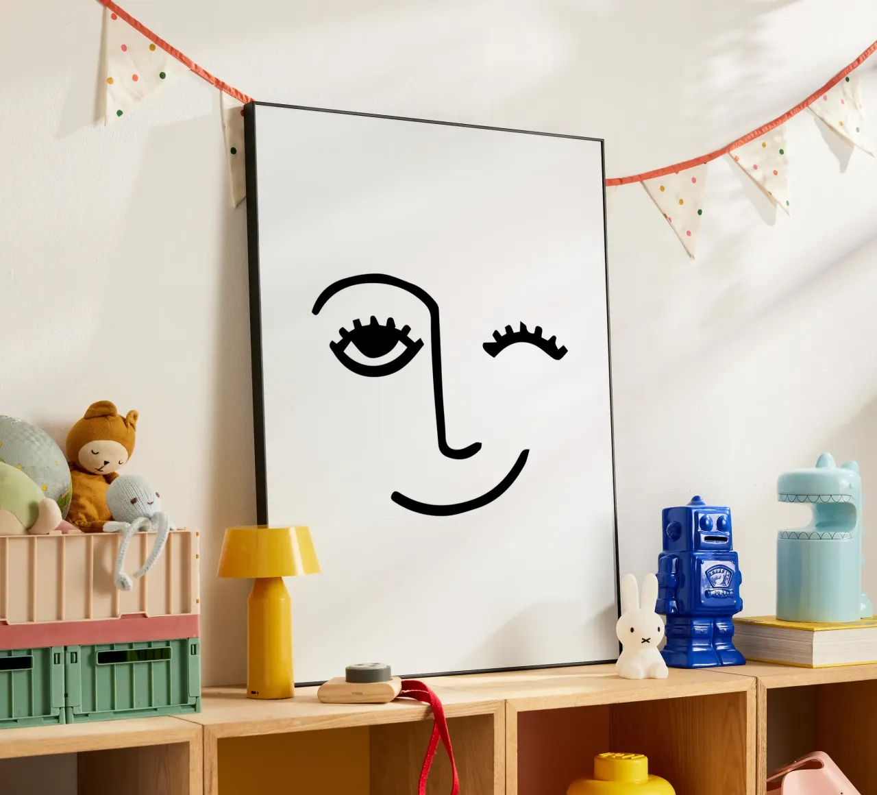 Wink - Line Art Face alluminio dibond da Peaches Art Prints