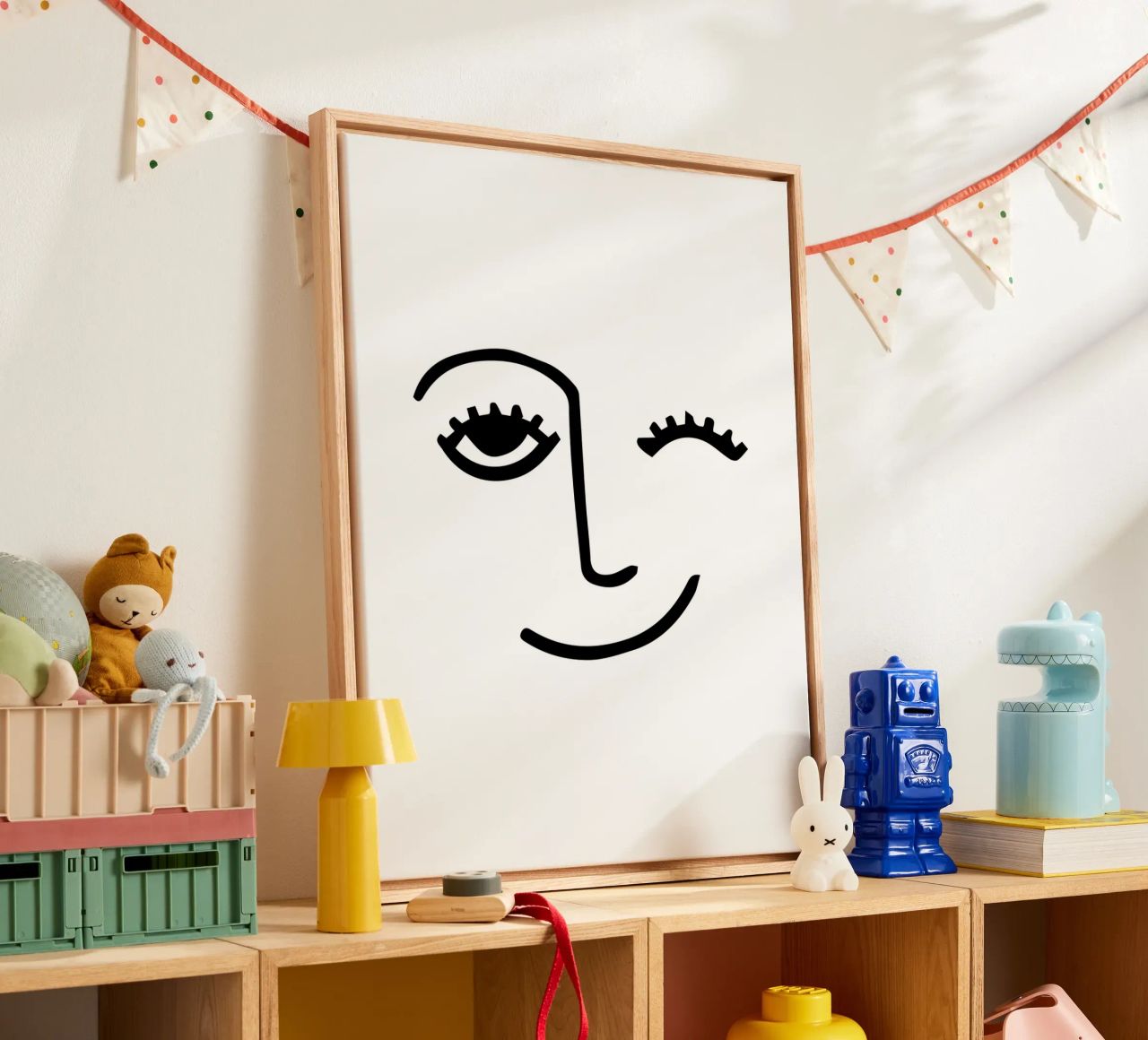 Wink - Line Art Gesicht Leinwand von Peaches Art Prints