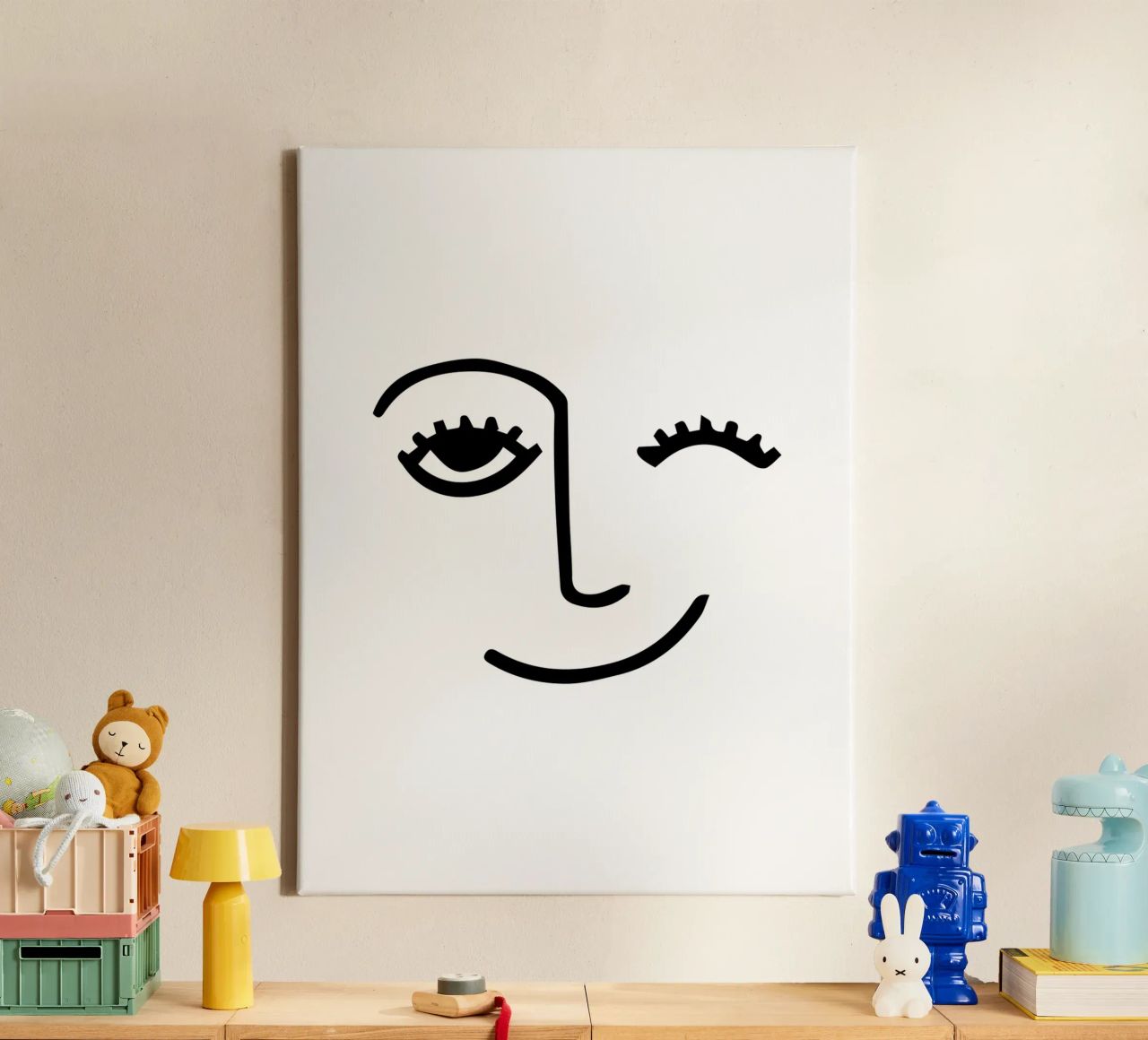 Wink - Line Art Gesicht Leinwand von Peaches Art Prints