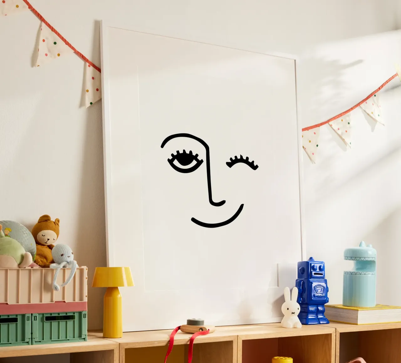 Wink - Line Art Face hahnemühle by Peaches Art Prints